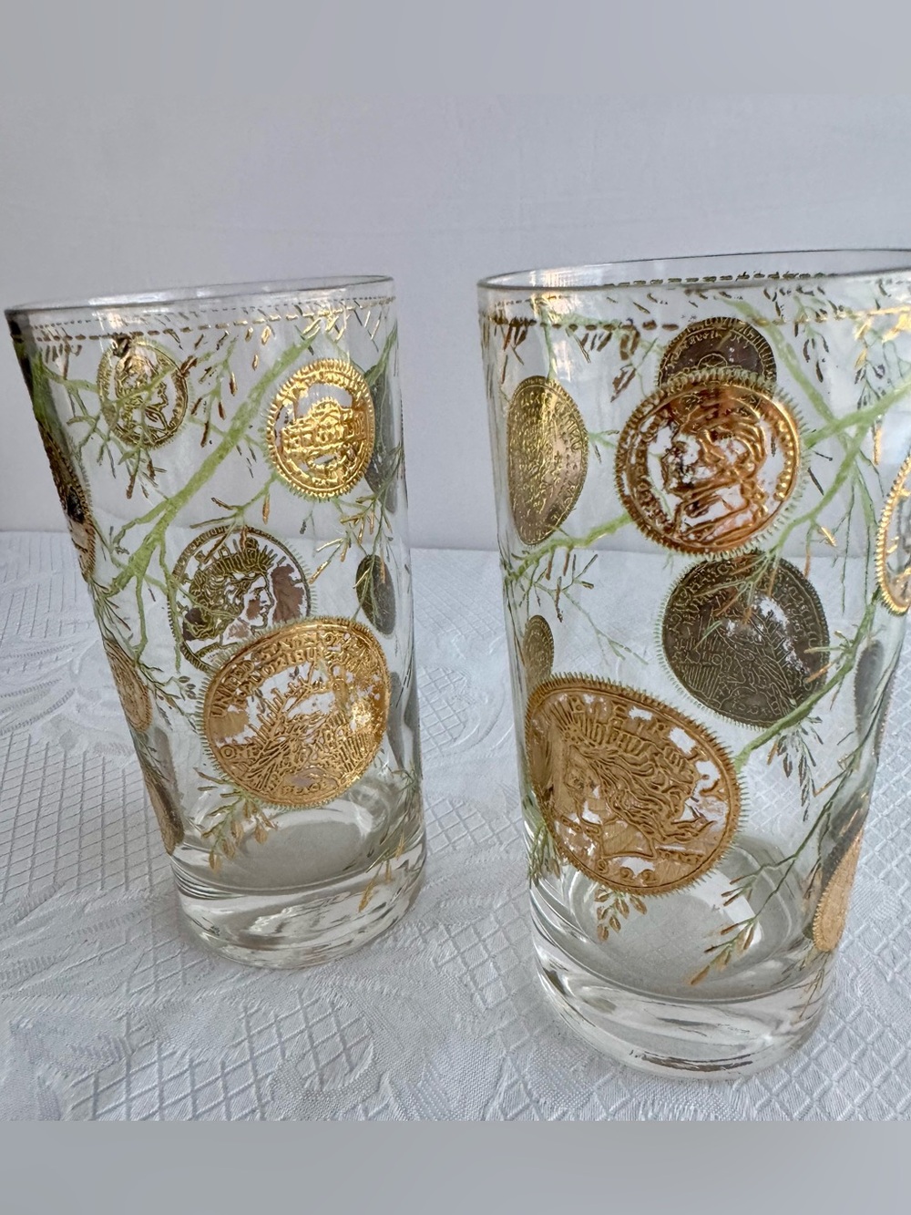 Vintage Culver Midas 22K Gold Coin Highball Glasses (Set of 2) Barware - Picture 2 of 15